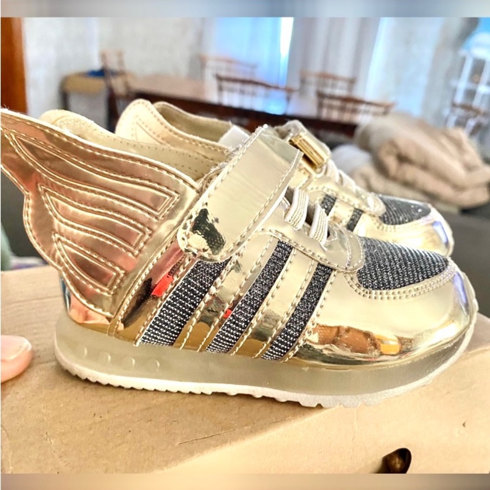 Gold Winged Kids Sneakers